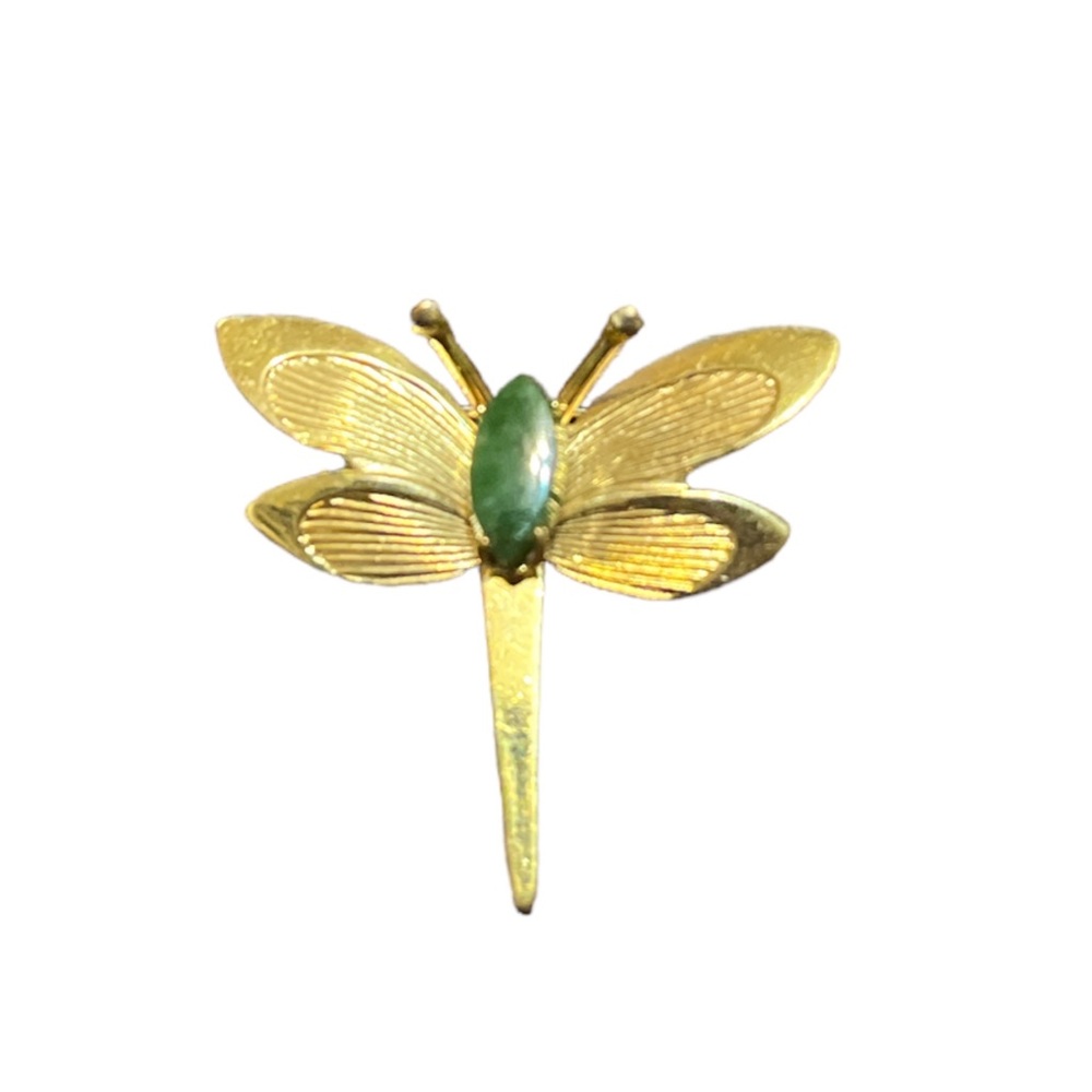 Vintage Winard Dragonfly Brooch, Gold Filled With Jade Body